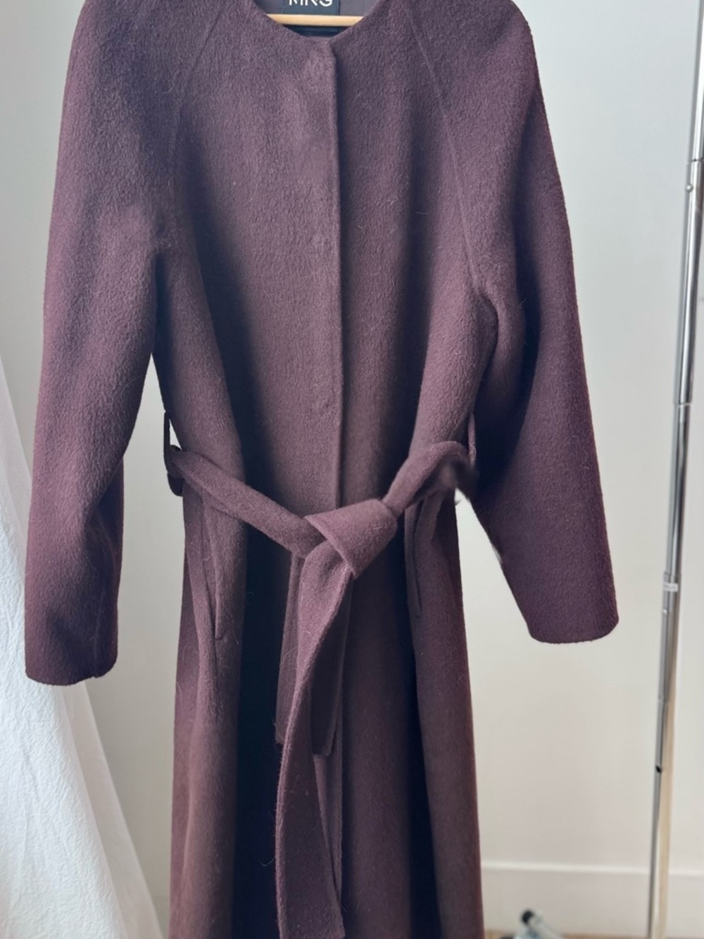 Mango Plum Belted Long Trench Coat